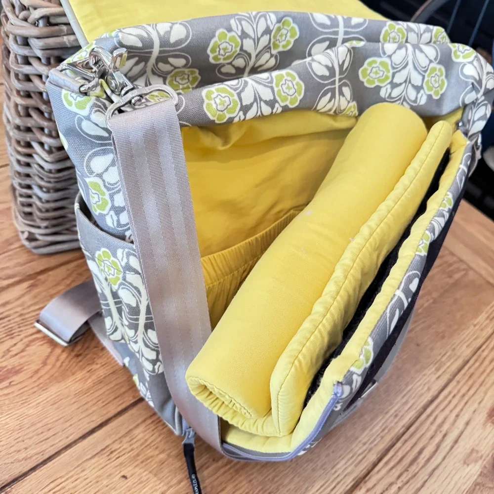 Petunia Pickle Bottom Boxy Backpack Diaper Bag Grey Lime Green Floral Glazed
